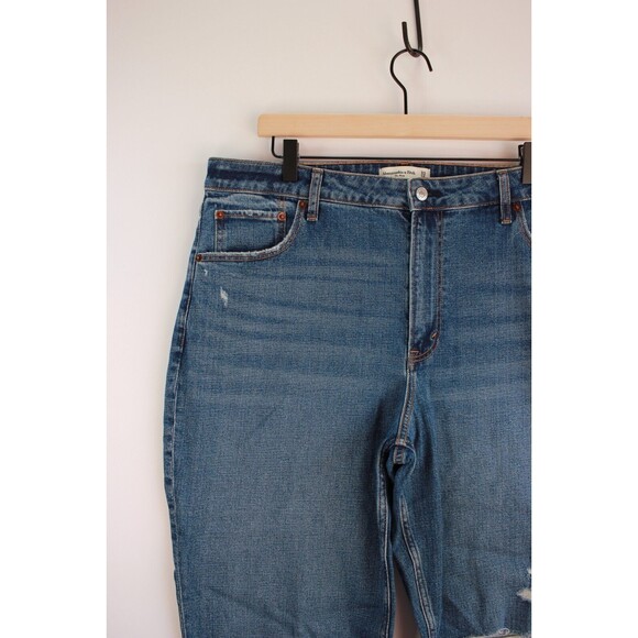 Abercrombie Fitch Womens Jeans Blue The Mom High Rise Denim Ripped Size 33/16 - Picture 3 of 13